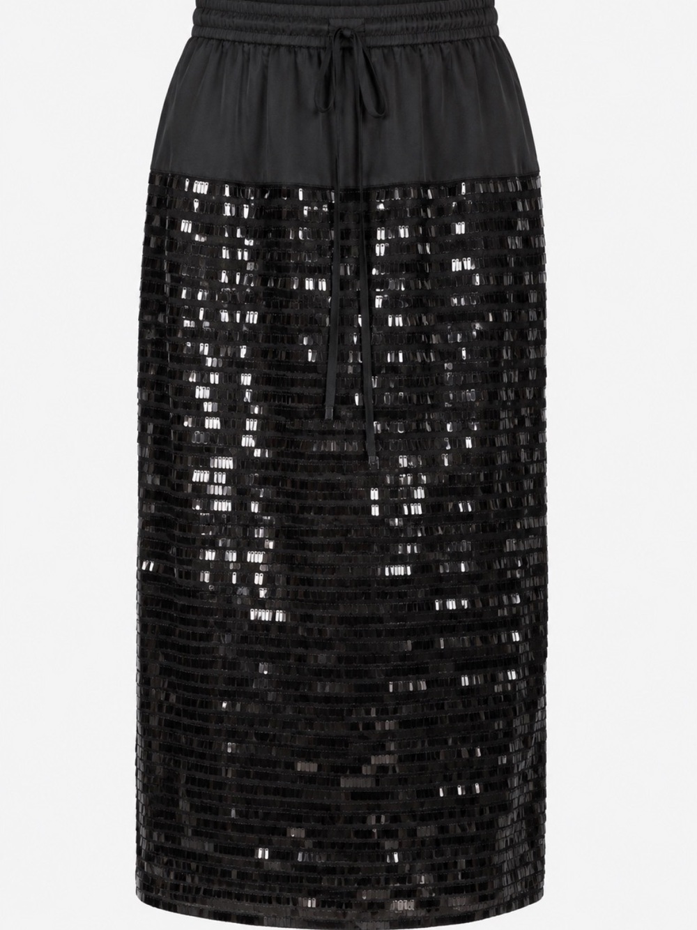 Black Sequin Midi Skirt with Drawstring Waist